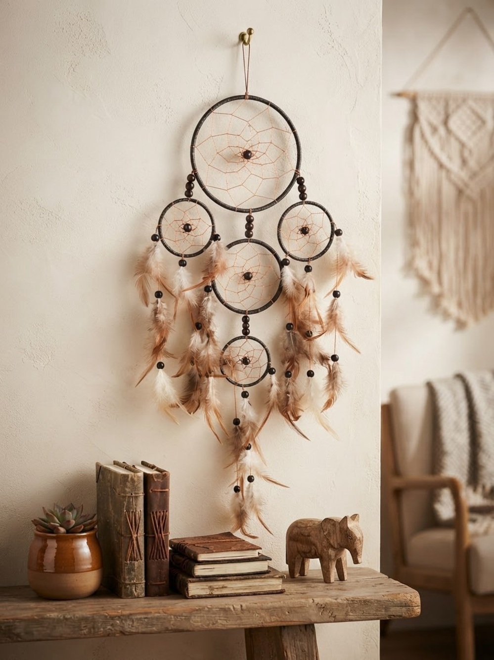 Handmade Brown and Cream Dreamcatcher Wall Hanging
